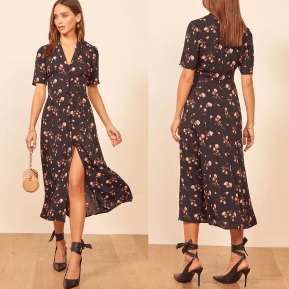 Reformation Dresses & Skirts - S O L D : Reformation Size 8 Rocki Collared Midi Dress Romy Rose Floral Print